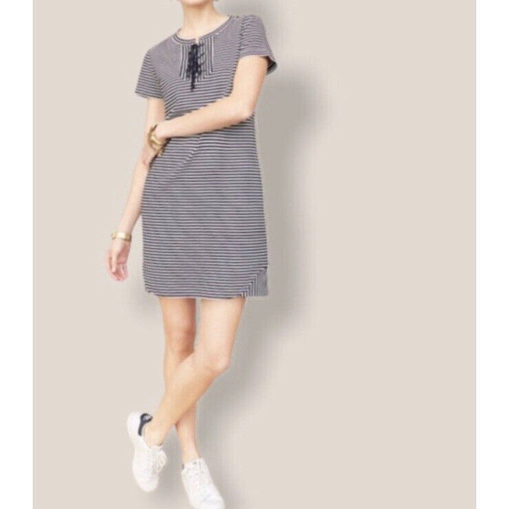 Cabi Women Navy White Striped Short Sleeve T Shirt Knit Dress Size M